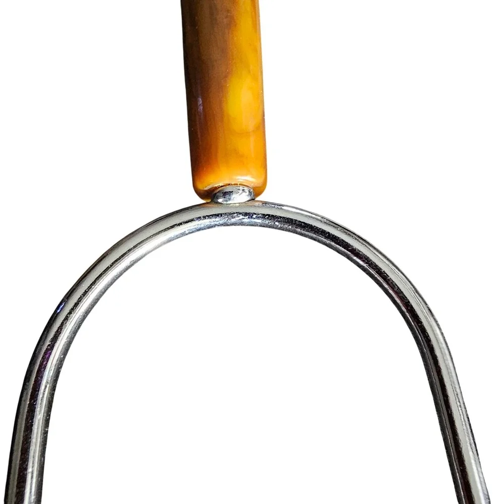 Bakelite Stainless Steel Carving-Lifting Fork Butterscotch Marble Handle Vtg.